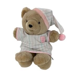 VTG 1986 Chosun Heart to Heart Bear Plush 18in Striped Nightgown PJs Hat TESTED